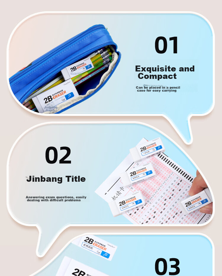 Zhonghua [Popular Product] 24-Pack 2B Erasers, Student Art Exam-Specific Drawing Erasers, White Easy-To Low-Dust Back-To Exam Stationery, Blessing Message EC0047B 8