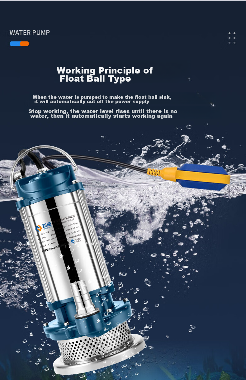 CHENYUAN Submersible Pump, 220V Household Stainless Steel Sewage Pump, Automatic with Float Ball, Agricultural Water Pump for Farmland Irrigatio 14