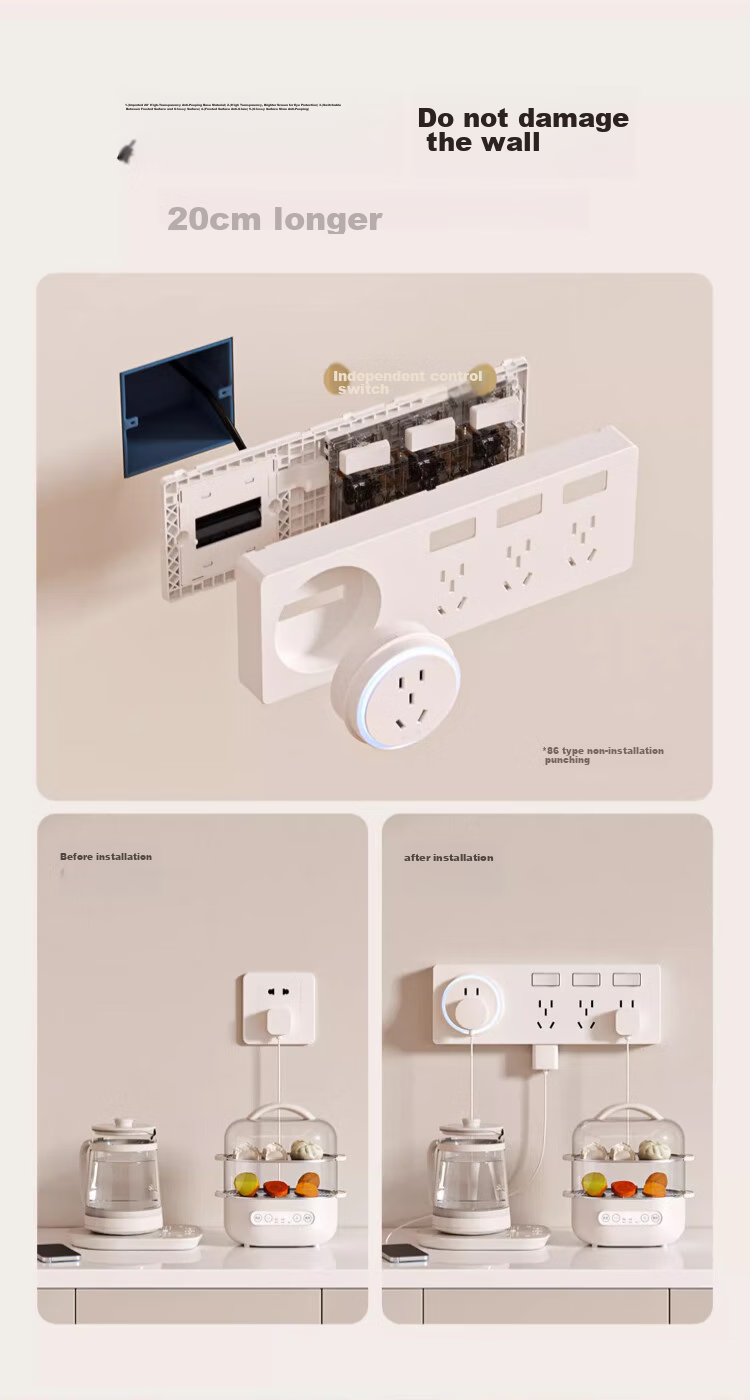 AUX 86-Type Expandable Socket with Switch Panel, Surface-Mounted Expansion Power Strip Converter, Multifunctional Power Strip, Gray, Four Outlets, Five-Hole, 10A 4