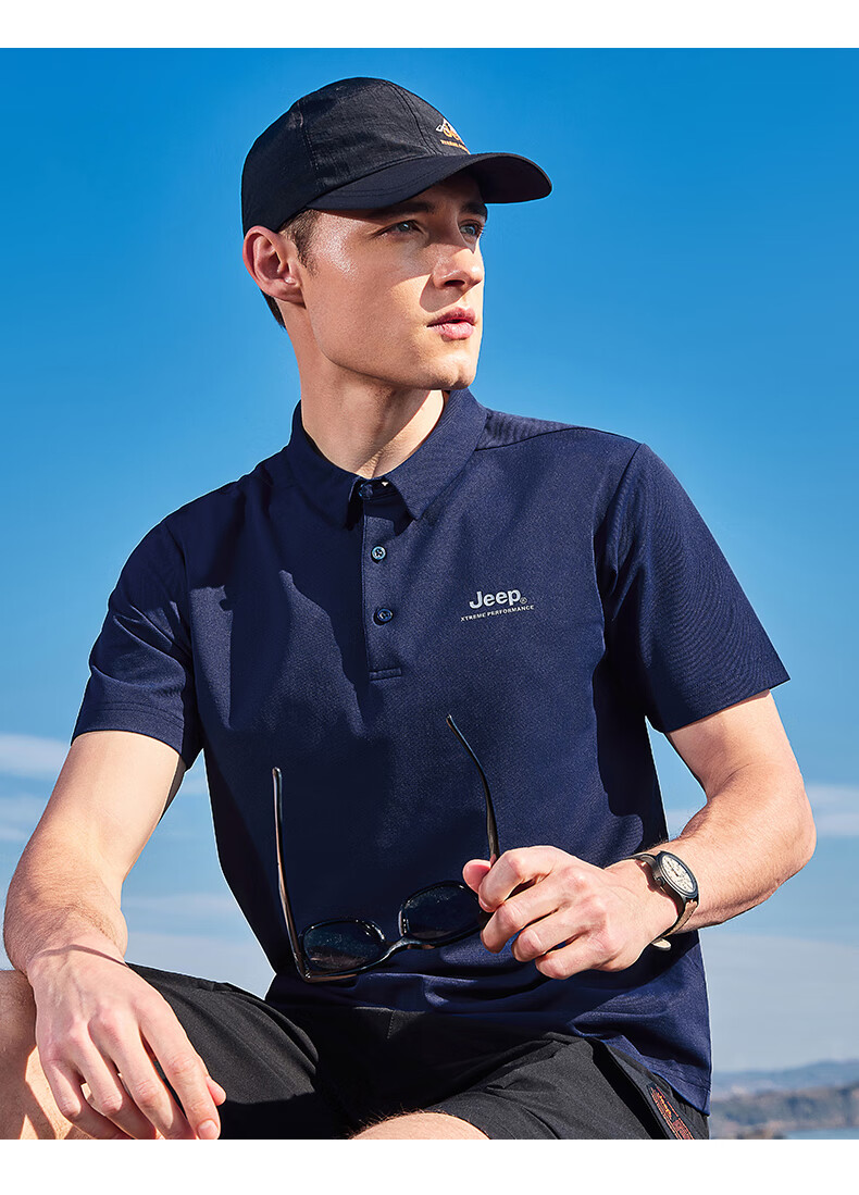 Jeep Quick-Dry Polo Shirt for Men, UPF40+ Sun Protection Short-Sleeve T-Shirt, Men's Outdoor Collared Quick-Dry Shirt, 9905 Navy Blue, 4XL 22