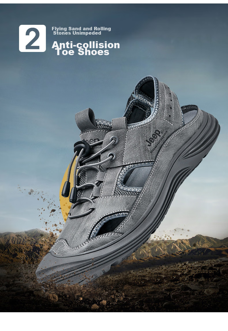 JEEP Men's Sandals, Outdoor Breathable Beach Shoes, Closed-Toe Water Shoes, Non-Slip Wear-Resistant River Tracing Shoes, Sports Casual Shoes 7