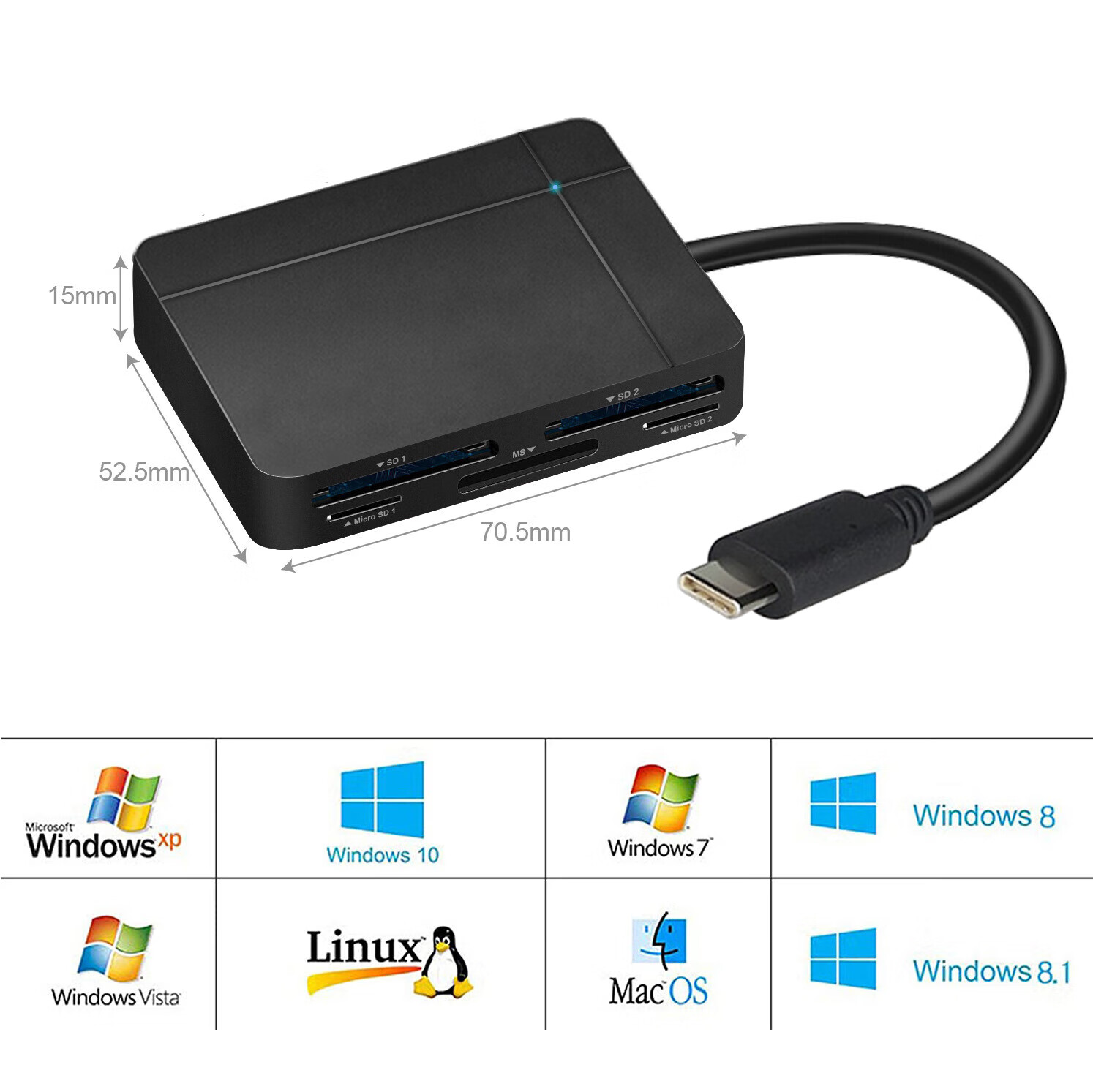 LinkStone Type-C/USB3.0 Multifunctional High-Speed Card Reader SD/TF/CF/XD/MS Card Supports Sony Memory Cards, Sony Flash Drives, Camera, Camcorder, PSX Game Console 6