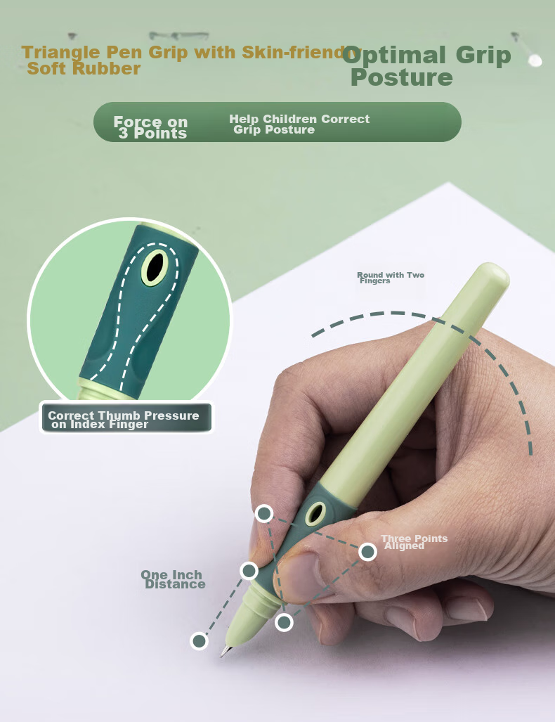 HERO P200 Fountain Pen, Ergonomic Design with Replaceable Ink Cartridge, Specially Designed for Third-Grade Elementary School Students' Handwriting Practice, Green Color 5