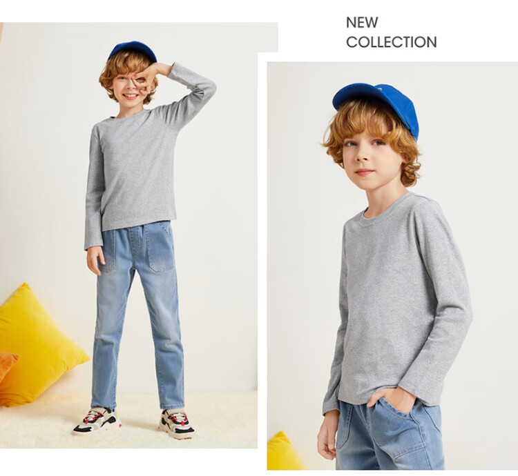 Baleno Children's Spring Solid Color Crew Neck Base Layer Long Sleeve Top for Boys And Older Children 82031811 29R Pink 120cm 12