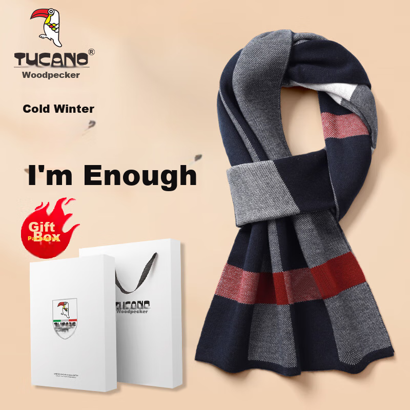 TUCANO Pure Wool Scarf for Men, Winter High-End Neck Warmer, Luxurious Gift for Men And Fathers, New Year Birthday Gift Box