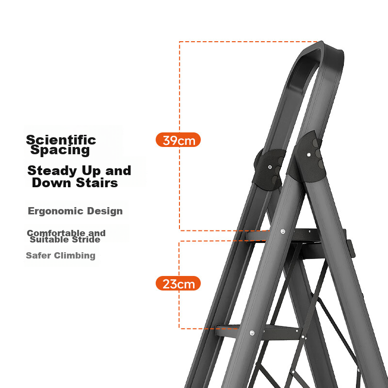 Wenna Folding Ladder, Household Five-Step Folding Ladder, Thickened Aluminum Alloy Reinforced Aluminum Ladder, A-Frame Ladder, Engineering Ladder, 6225S