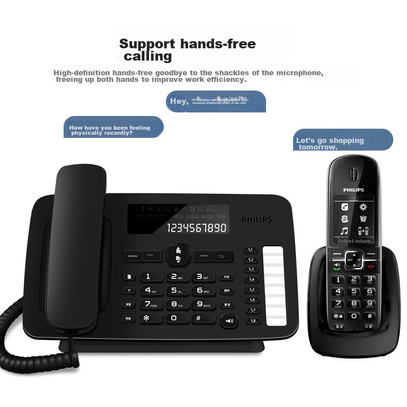 PHILIPS Digital Cordless Telephone, Wireless Landline Phone, Handset And Base Pair, Internal Line Calling, Fixed-Line Telephone, DCTG496, One-To Design, Black Color