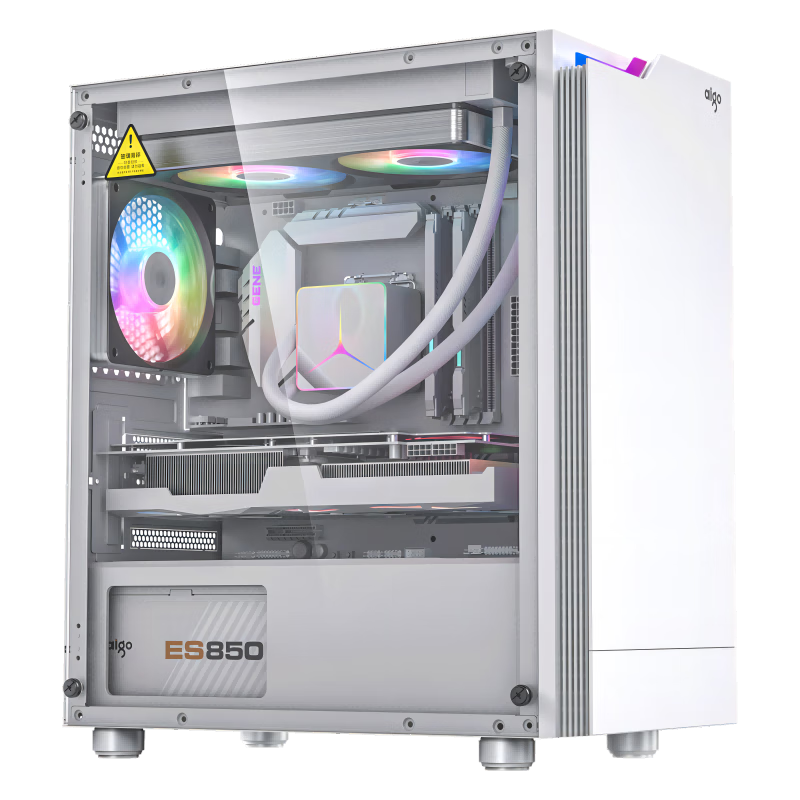 Aigo JV13 White, Desktop Computer Case, Small Matx Chassis for Desktop (Transparent Side Panel, ITX Motherboard, 240mm Water Cooling, RGB Light Strip)