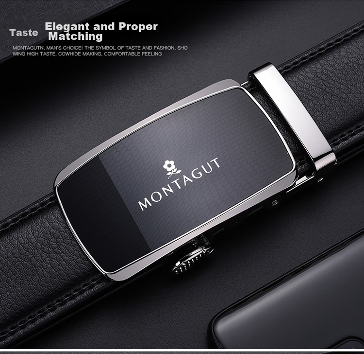 MONTAGUT Men's Belt, Men's Waistband, Men's Trouser Belt, Cowhide Automatic Buckle, Suitable for Outer Wear, Father's Day Birthday Gift for Husband 2