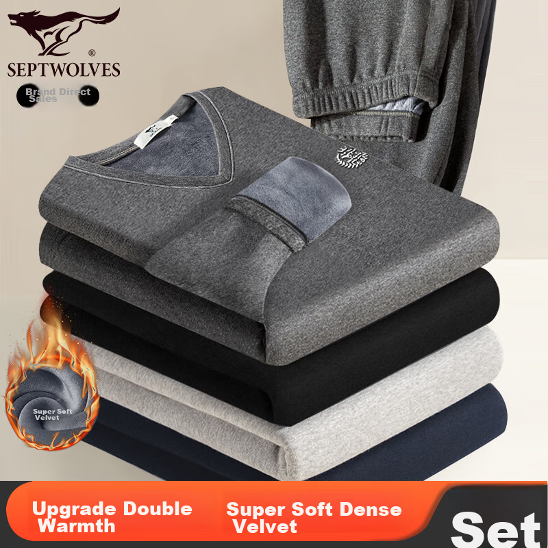 SEPTWOLVES [Upgraded Double Warmth] Fleece-Lined Thermal Underwear for Men, Thickened Tech Comfortable Breathable Autumn And Winter Base Layer Set