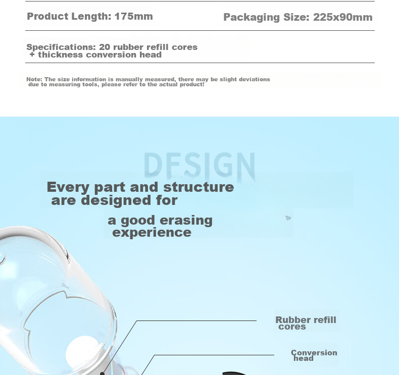 Deli Student Fashion Electric Eraser, Back-To Stationery Drawing Art Eraser with 10 Replacement Refills, Glacier Blue, College Entrance Exam Blessing Gift 5
