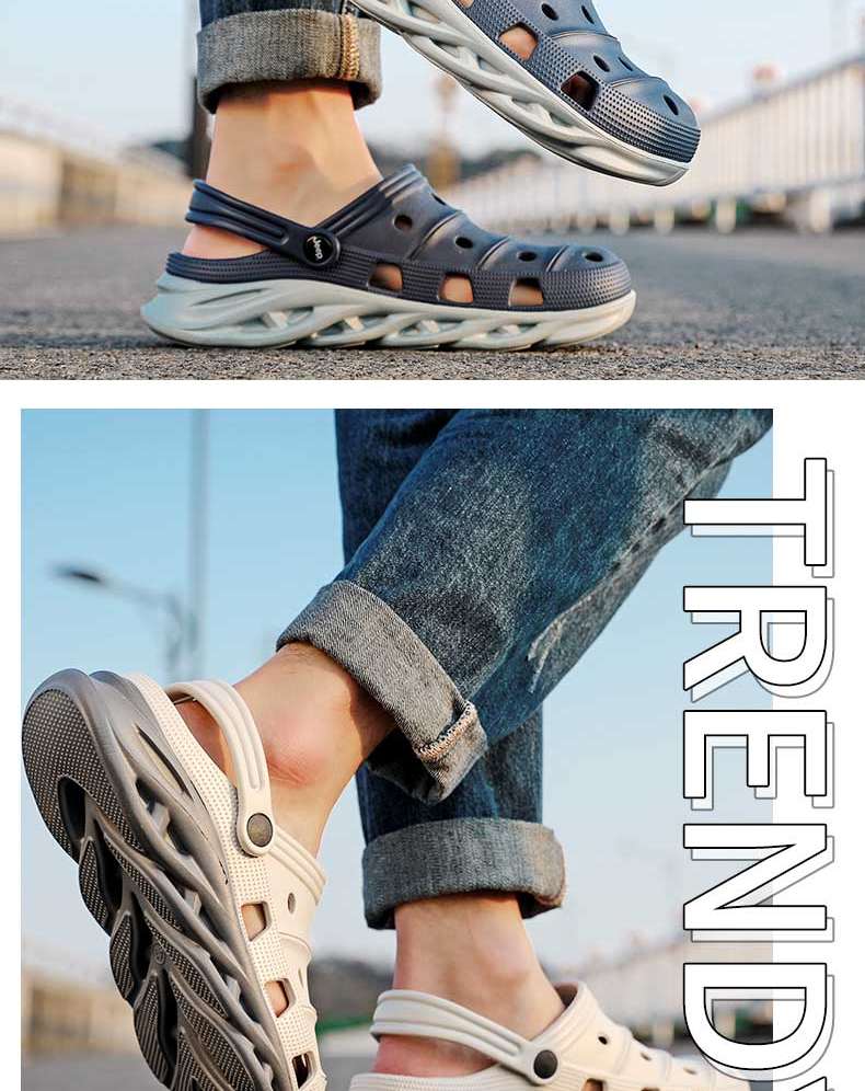 Jeep Men's Perforated Shoes, Fashionable Korean Style, Breathable, Simple Design, Non-Slip Beach Sandals, Outdoor Wear, Soft Sole Slippers, P210MTX058, Blue, Size 45 6