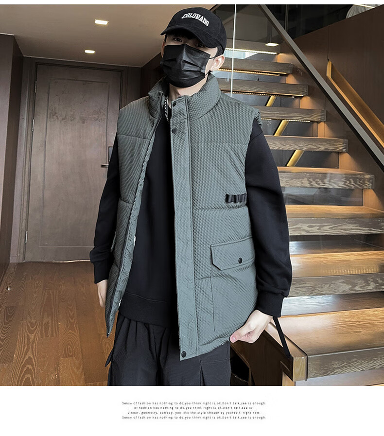 NASA MARVEL Men's Cotton Padded Vest Jacket Winter Stand Collar Casual Warm Thick Trendy Outdoor Couple Outfit Military Green 3XL 9