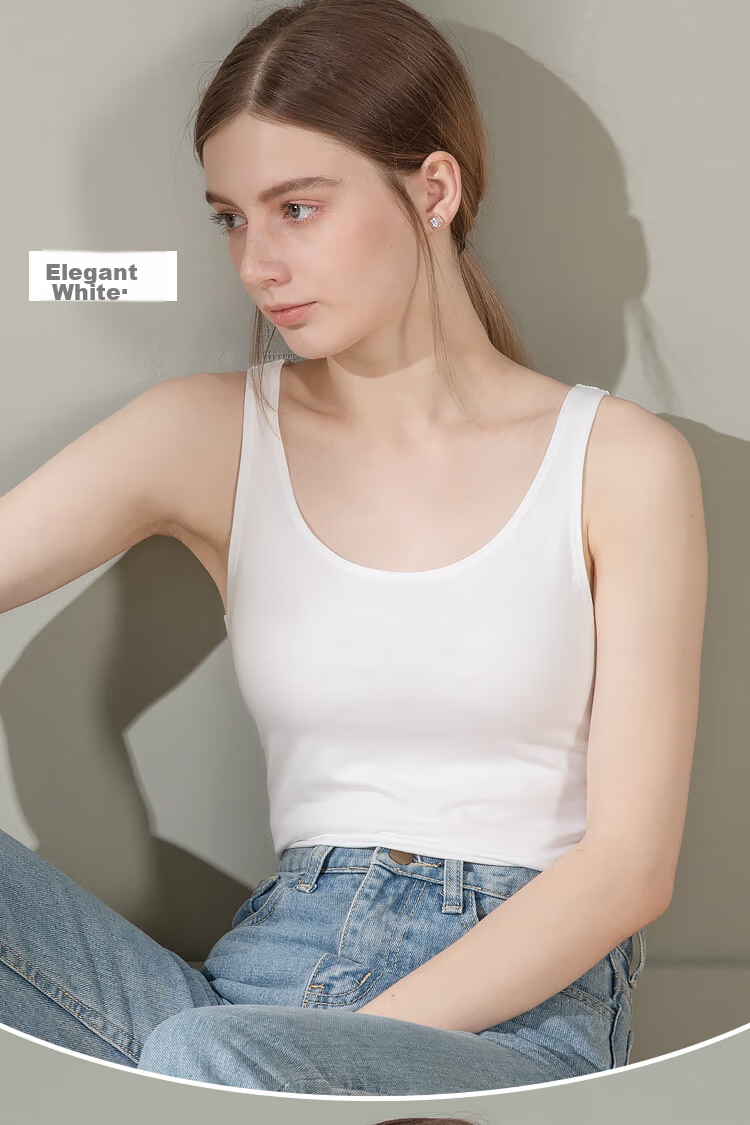 Hodo Women's Seamless Slim Camisole Modal Undershirt, Versatile Simple Round Neck Base Layer, Elegant White, Size 170 12