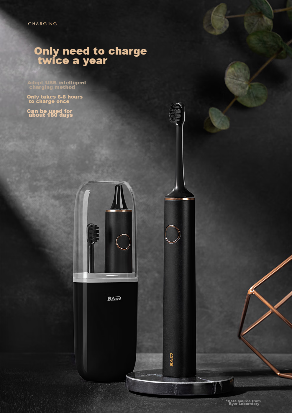 BAIR Luxury Customized Electric Toothbrush for Adults, Smart Sonic Portable Couple Gift Box for Boyfriend Girlfriend Student G1 Moonlight White 10