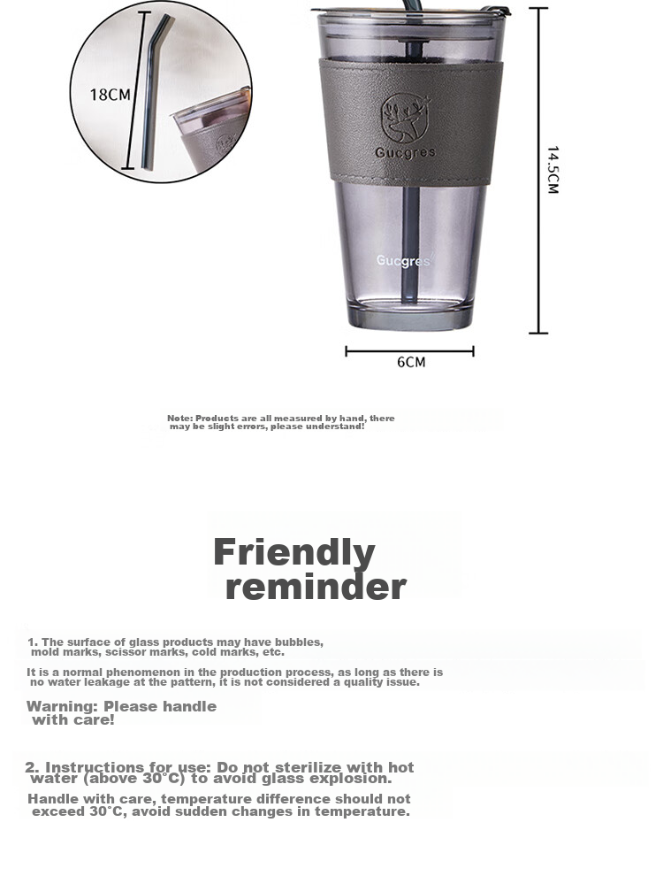 BJ Glass Water Cup, Bamboo Joint Cup with Straw, Water Cup with Lid, Coffee Mug, Gift Glass Beverage Cup, 450ML 15