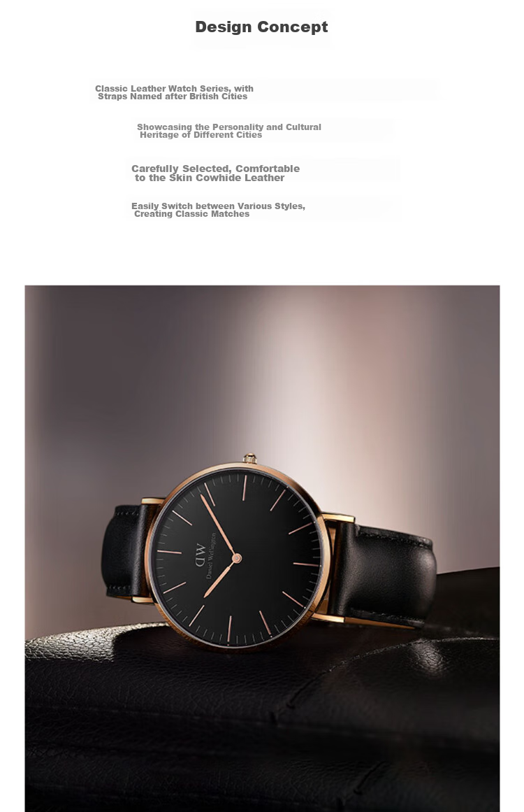 DanielWellington DW Men's Watch, Classic Leather Simple Fashion European And American Quartz Wristwatch, Birthday Gift for Boyfriend, DW127 3
