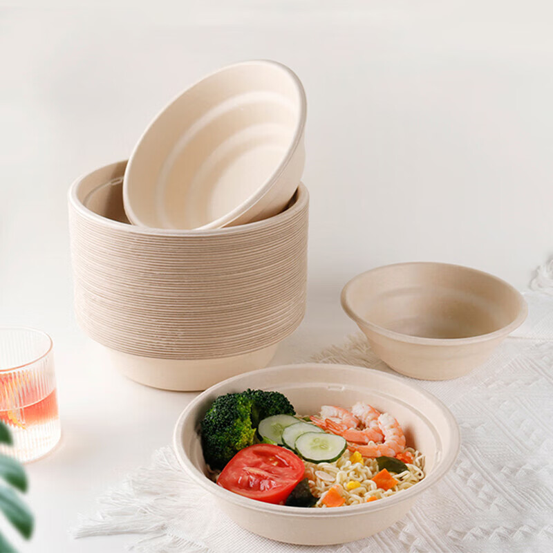 Jiamo Sugarcane Pulp Paper Plates And Bowls, Disposable Tableware, Waterproof And Oil-Resistant, Natural Color, Biodegradable Paper Bowls, 500ml, Pack of 30