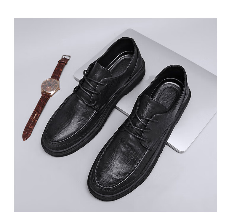 CALIFBULL Men's Shoes, Spring And Summer Business Casual Leather Shoes for Men, Breathable Soft-Soled Dress Shoes, Formal Wedding Shoes, Black, Size 44 18