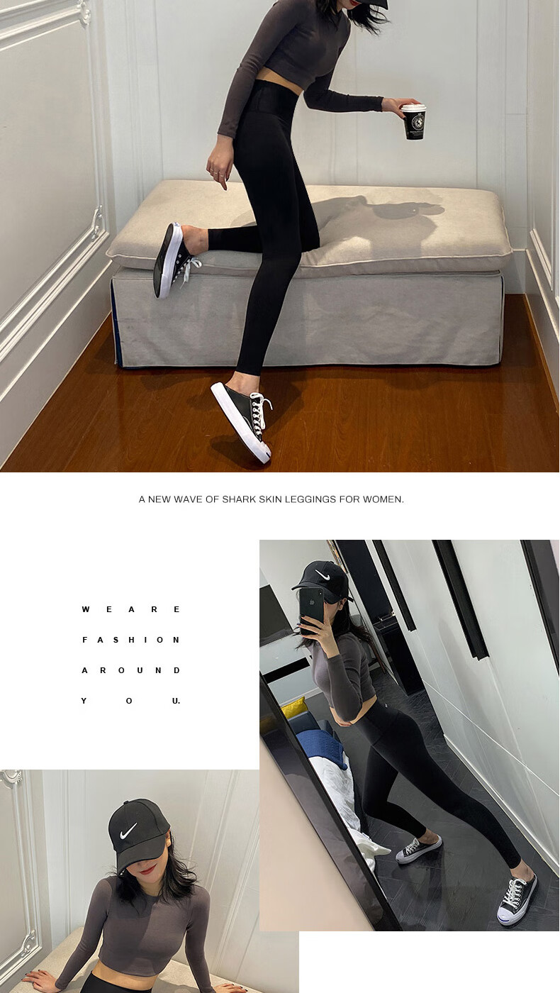 LangSha Shark Skin Leggings for Women, High-Waisted Thin Spring And Autumn Style, Tummy Control Slimming Tight-Fitting Sports Yoga Pants for Outdoor Wear 13