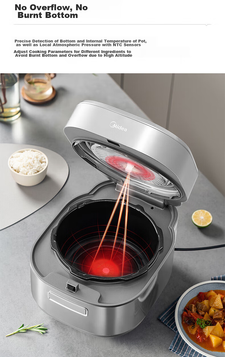 Midea 0 Coating Electric Pressure Cooker, 5L Large Capacity, Home Use, Quick Tendering Sensation, Dual Inner Pot, IH Fully Automatic Intelligent Reservation, Soup Cooking, Rice Cooking, Electric Rice Cooker, High-Pressure Cooker S5177K 15