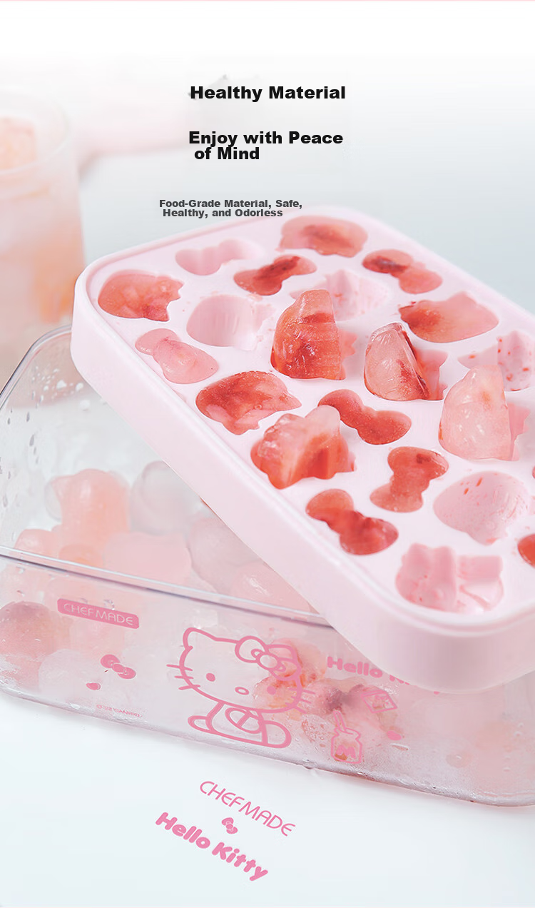 Xuechu Ice Cube Mold, HELLOKITTY Cartoon Silicone Ice Maker, with Lid, Food Storage Container, Ice Cream Mold 12