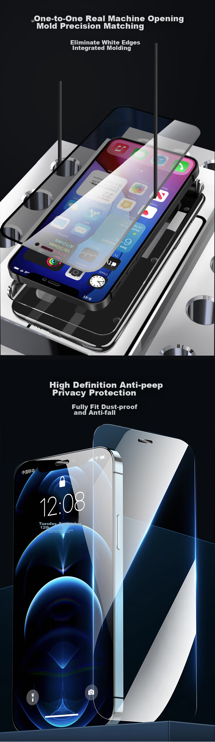 MAIKUQI Privacy Screen Protector for Apple IPhone 12/12 Pro, Full Coverage Anti-Peeping Tempered Glass Film, Anti-Shatter Edge Front Film, 2-Pack, Does Not Support Fingerprint Unlock 3