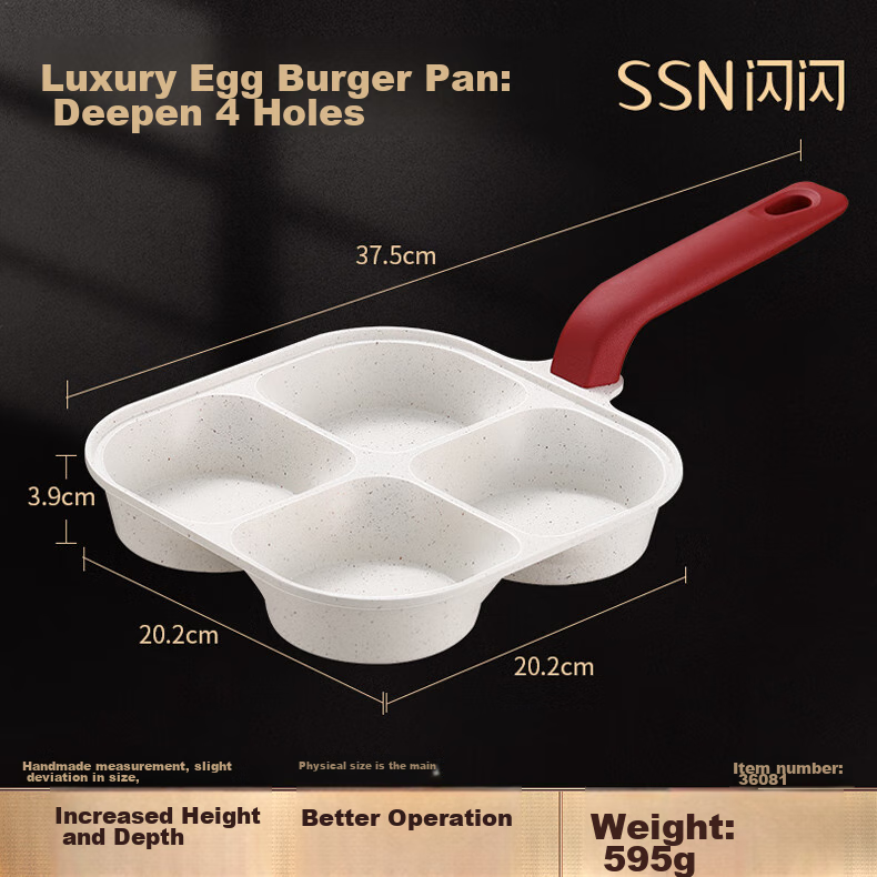 SSN Four-Hole Frying Pan, Deep Egg Pan, Burger Pan, Breakfast Pan, Meat And Egg Burger Pan, Fried Egg Maker, Four-Compartment Egg And Hamburger Pa 13
