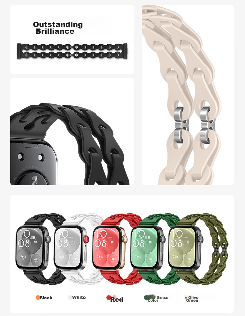Binghong Suitable for Huawei Fit5 Strap, Fit5pro Huawei Fit4 Strap, Huawei Fit4pro Strap, Silicone Huawei Fit3 Strap, Watch Fit4 Band, Hollow Double Chai 4