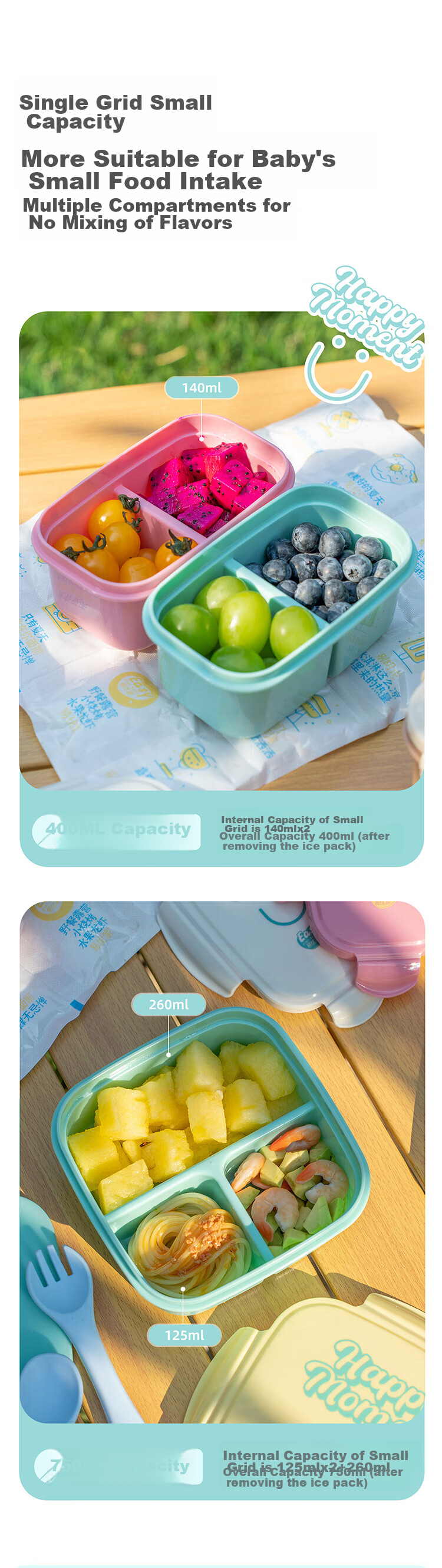 Easy Your Home Fruit Box with 2 Compartments, Food-Grade Insulated Lunch Box for Camping And Picnics, Small Lunch Container for Elementary Students 7