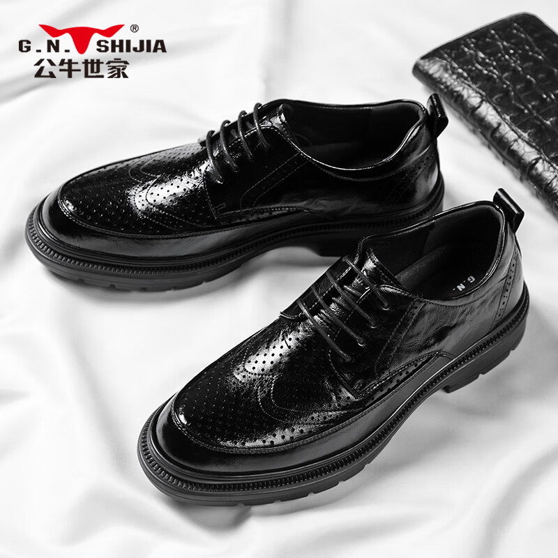 G.N.Shi Jia Men's Leather Shoes, Summer Hollow Breathable Brogue Carved Shoes, British Retro Business Formal Shoes for Me