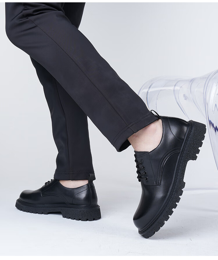 Poitulas Men's Lace-Up Dress Shoes, Business Casual Formal Shoes with Thick Soles, Derby Shoes for Men, Wear-Resistant, 6128 Black, Size 39 13