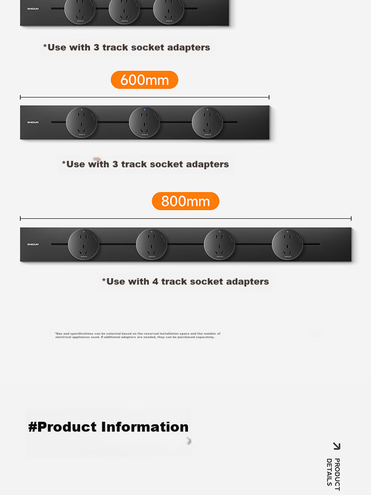 Shidun Track Socket, Kitchen-Specific, No Drilling Required, Ultra-Thin, 50cm, Three Five-Hole Outlets, 8000W Power, Electric Shock Prevention, Aluminum Alloy, Midnight Black, Ultra-Thin Model 22