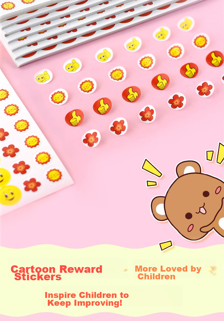 Yuhe Reward Stickers, Praise Stickers for Primary School And Kindergarten Students, Self-Adhesive Small Stickers, Red Flower Thumb Smiley Face Journal Stickers, Children's Prizes, 50 Pieces, Mixed Assortment Pack 5207 2
