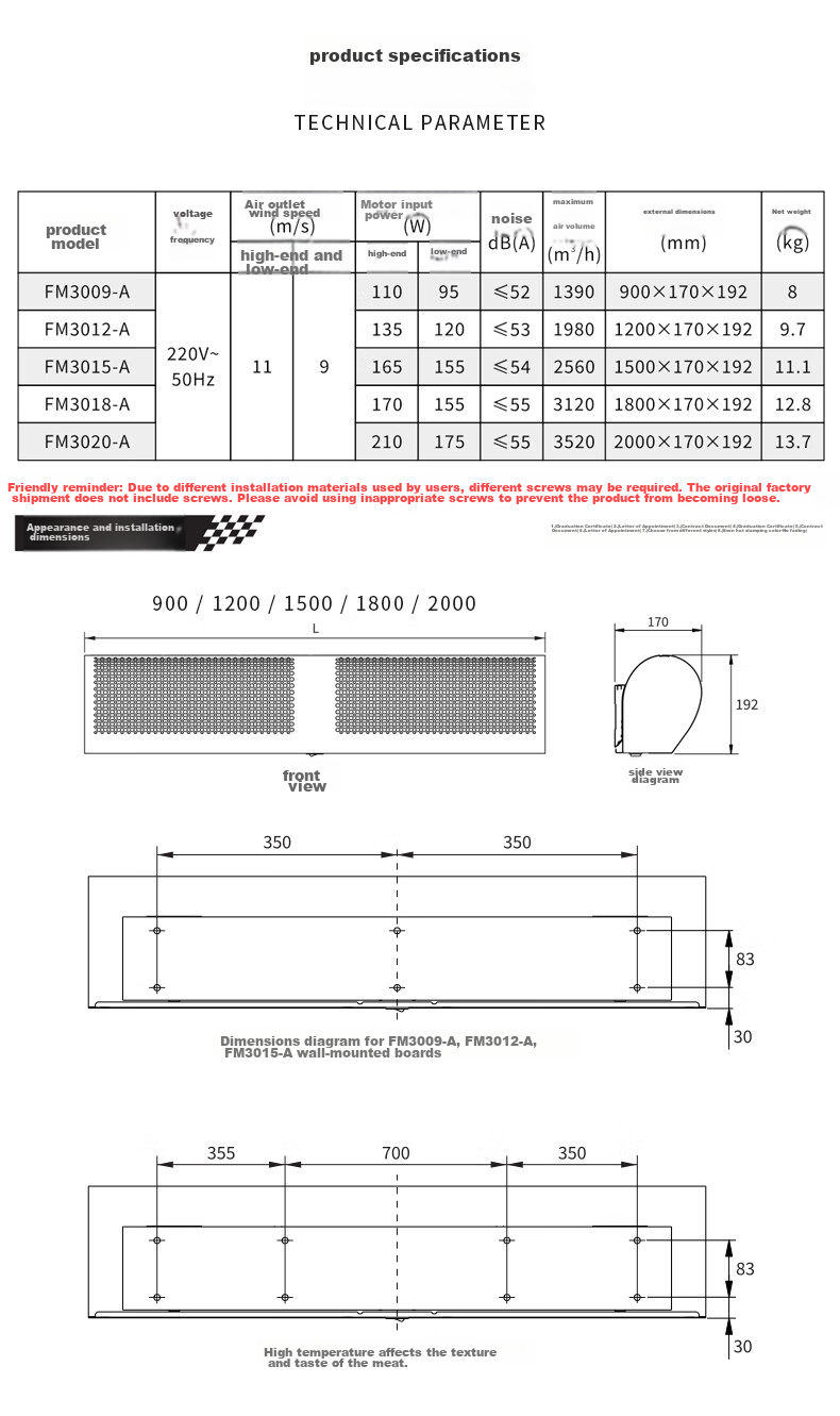Nedfon Natural Wind, Cross Flow Air Curtain Machine for Commercial Use, 1.2-Meter Blower, Air Barrier Wall-Mounted Air Curtain FM3012-A 3