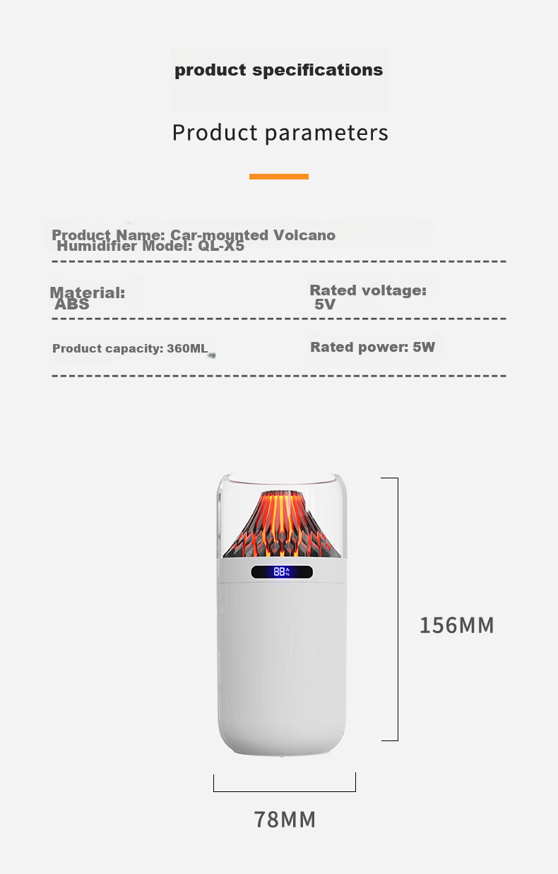 Kelleia USB Humidifier for Car, Bedroom, Quiet Operation, Baby, Office Desk, Large Capacity, Smart Digital Display, Night Light, Large Mist Spray, Power-Off Protection Humidifier, White - Rechargeable Model 15