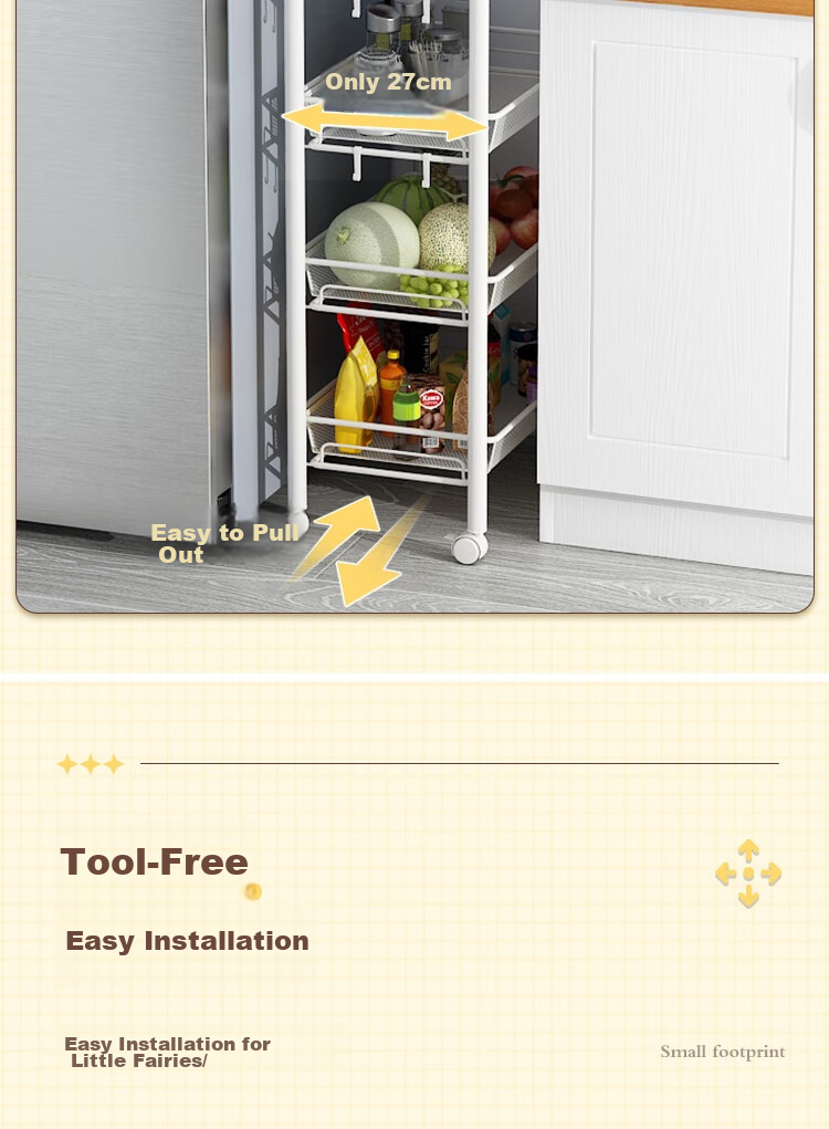Anerya Kitchen Storage Rack, Snack Cart, Floor-Standing Multi-Layer Organizer, Bathroom Wheeled Shelf, Vegetable Rack, White, 4 Tiers 8