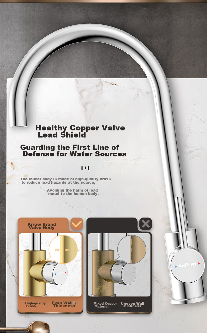 ARROW Kitchen Hot And Cold Faucet, Sink Tap, Healthy Tap, 360° Rotating Hot And Cold Dual Control AE45305CP 4