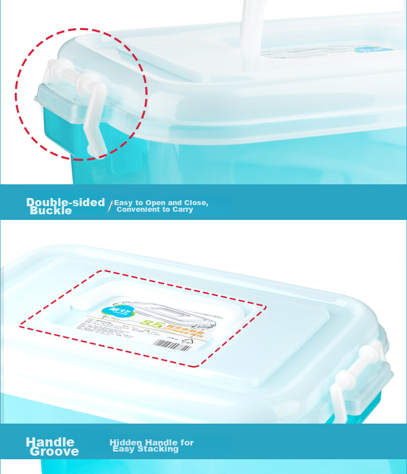 CHAHUA Transparent Visible Storage Box with Handle, 6.5L Snap-On Toy Storage Box, Set of 2, for Student Dormitory 10