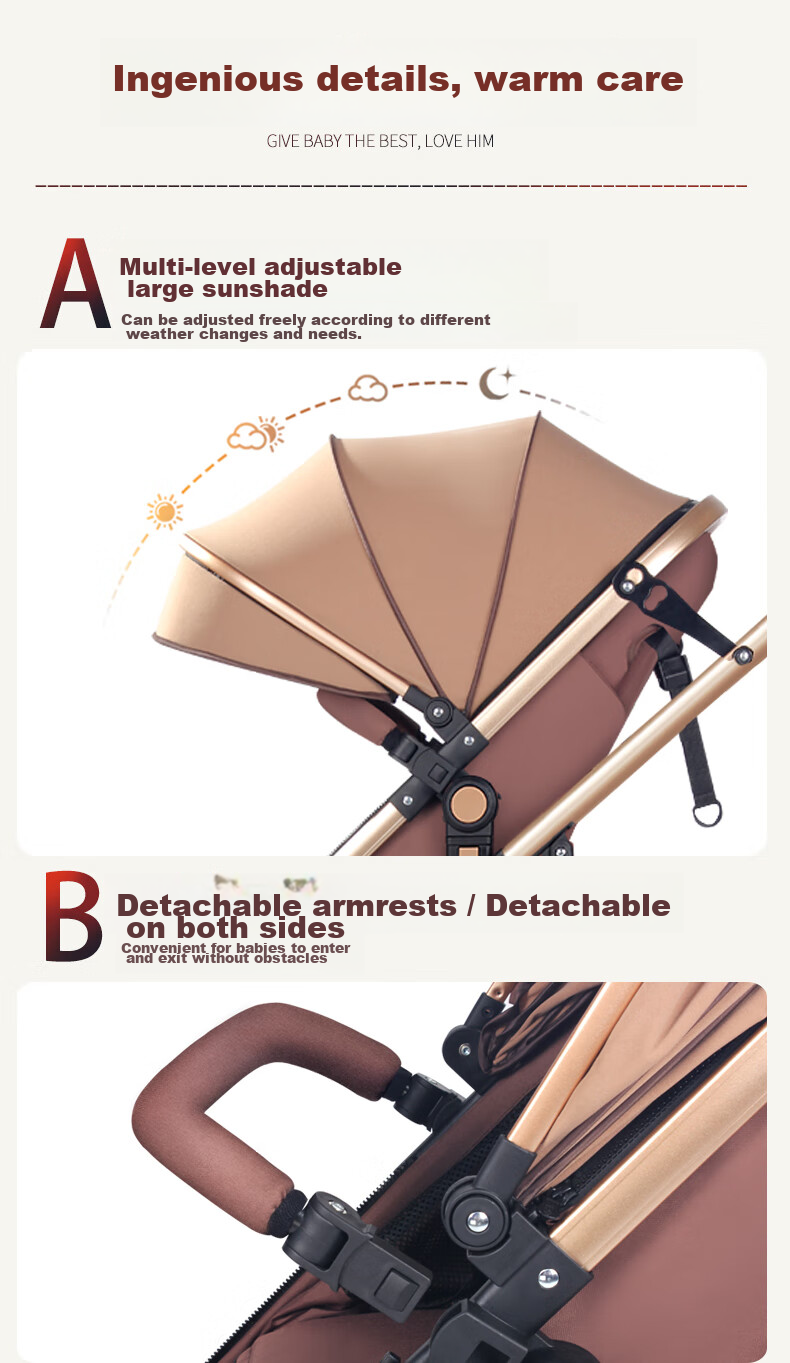 ANGI BABY Stroller: Reclining, Foldable, High-View, Reversible, Shock-Absorbing Baby Carriage 15