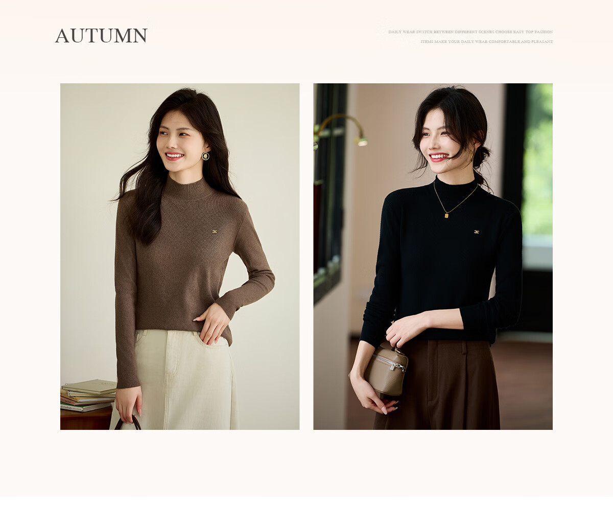 Taxiang Women's Semi-Turtleneck Knit Sweater, Autumn And Winter Inner Layering Solid Color Slim-Fit Pullover Sweater T143Z3040 6