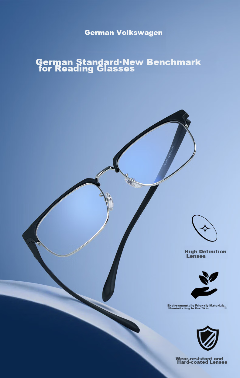 Volkswagen German Imported Brand Reading Glasses, Business Men's High-Definition Anti-Blue Light Glasses for Women, Brand Gift, 607-250 Degrees 2