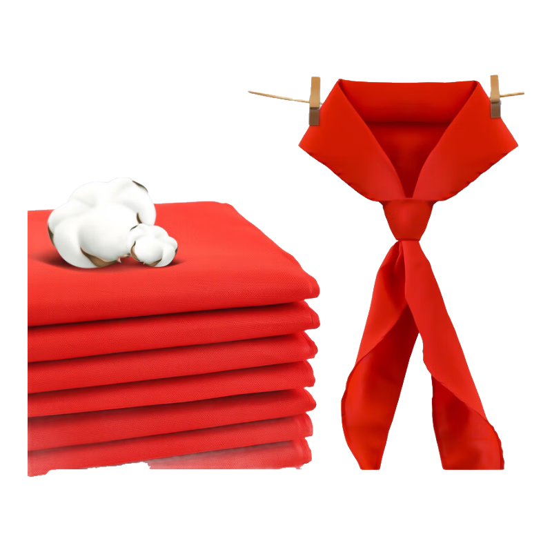 Linlei Red Scarf for Elementary School Students, Pure Cotton Thickened Standard Small Size Red Scarf, 1 Meter (5 Pieces Per Box)