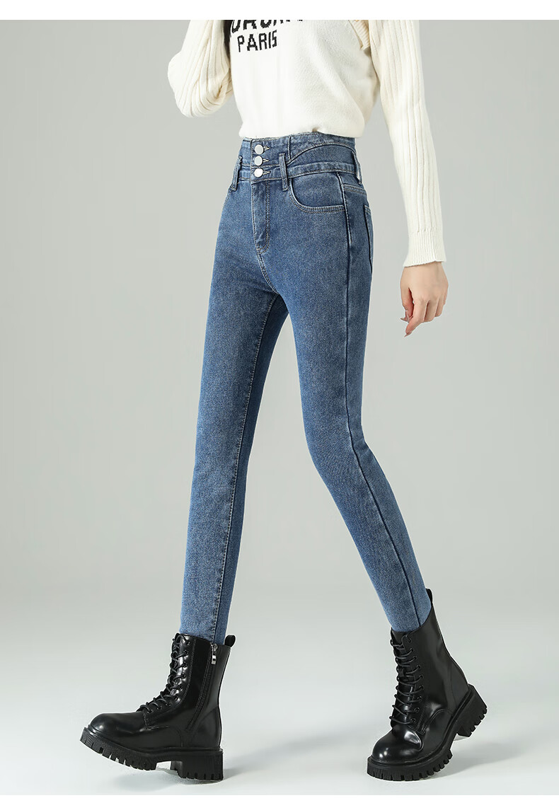 LangSha Three-Button High-Waist Skinny Jeans for Women 2025 Spring Autumn Thin Stretch Slim Pencil Pants 23