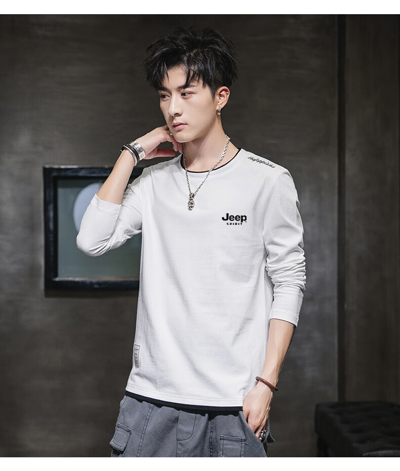 JEEP SPIRIT Men's Long-Sleeve T-Shirt, Spring And Autumn Sports Outdoor Pure Cotton Tee Casual Top, Gray, Size L 16