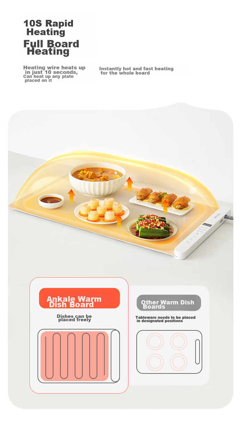 Ankale Food Warming Plate Upgraded Detachable Temperature Control Ultra-thin Integrated Silicone Roll-up Multi-level Adjustable Heat Preservation Board AJL-N03 4
