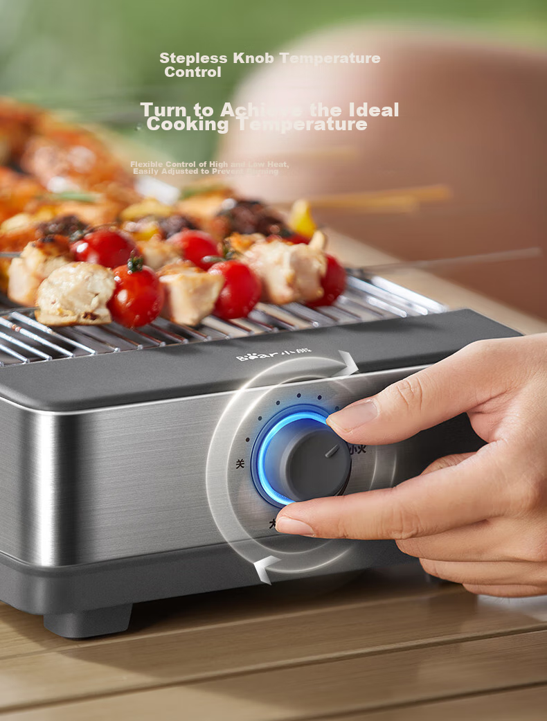 Bear Electric Grill, Home Barbecue Grill, Meat Roasting Pan, Electric Griddle, All-In Grill for Skewers And Meat, Low Smoke Emission, Fully Detachable, Suitable for 5-7 People, Q21N1 16