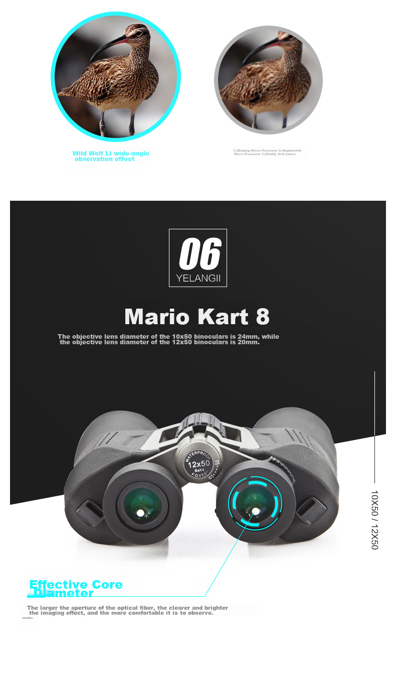 BOSMA Binoculars, Wild Wolf 2nd Generation, 12x50 High Definition, High Magnification, Waterproof, Microscopic Night Vision, Wild Wolf Second Generatio 9