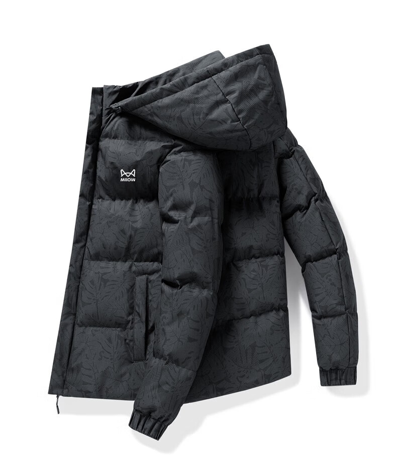 MiiOW Men's Cotton Padded Jacket Autumn Winter Trendy Hooded Puffer Coat Warm Windproof Black 3XL 1