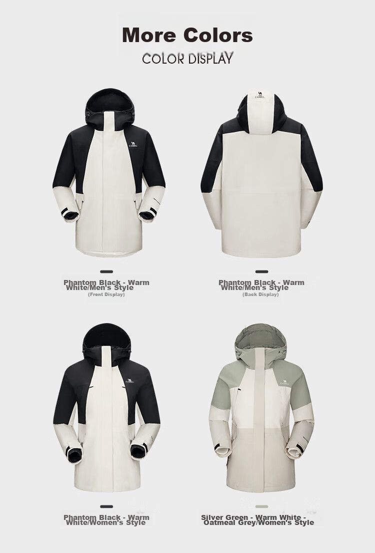 CAMEL Panda Series Three-In Waterproof Jacket for Women, Windproof, Water-Resistant, And Oil-Proof Color Block Coat AA1226a5452 27